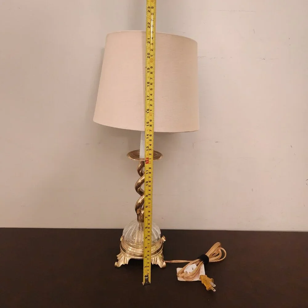 Vintage Brass Barley Twist Table Lamp Swirl Brass -- Glass Bottom